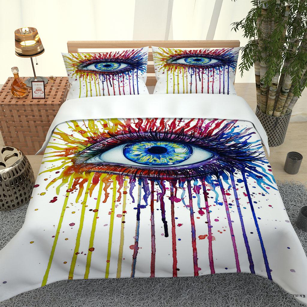 Quilt Collections 3D Eyes Cartoon Print 3Pieces Duvet Cover Comforter Cover Kids Quilt Cover Full Twin Size Children Bedroom Decoration