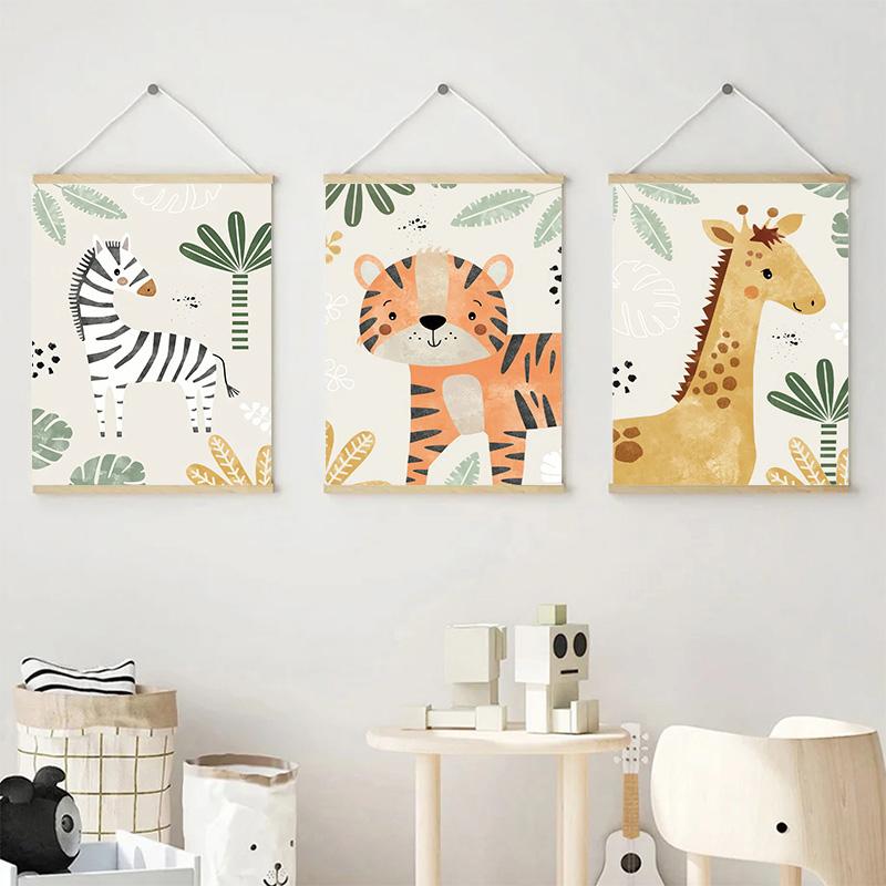 Jungle Animals Canvas Poster Lion Zebra Elephant Canvas Print Painting Decor Kids Bedroom Wall Art Print Pictures Nursery Decor