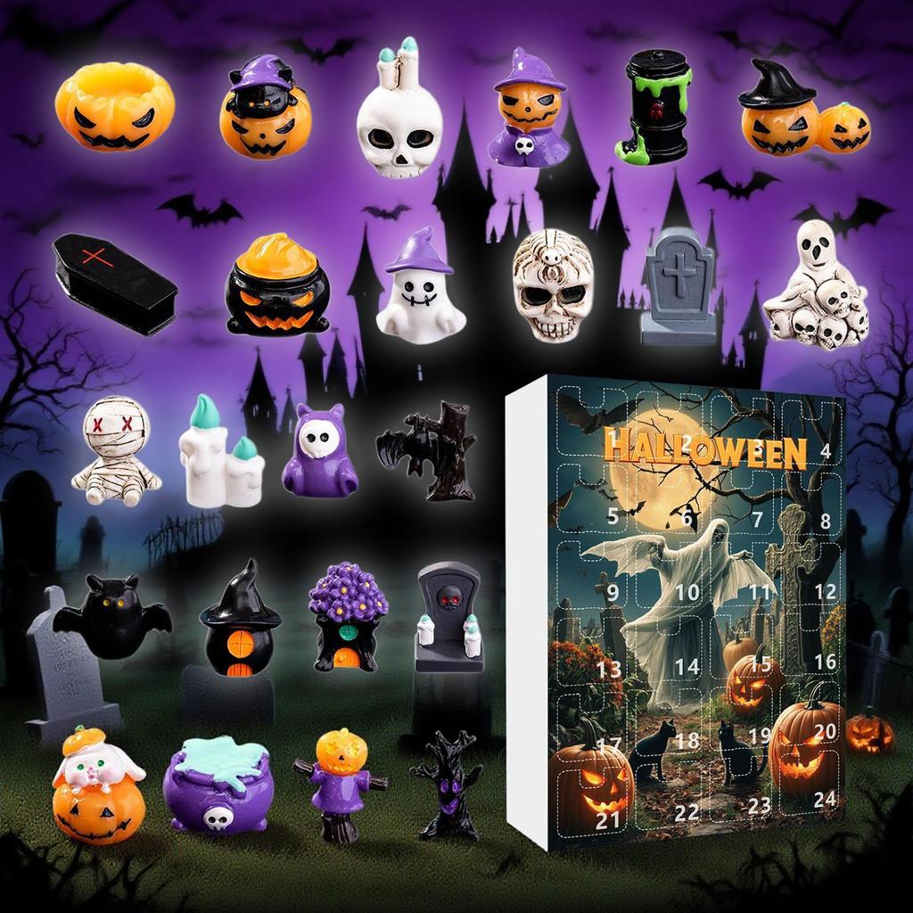 Halloween Figurine Advent Horror Season Advent Countdown Calendar 24 Days Resin Spooky Figurine For Halloween Desktop Windowsill