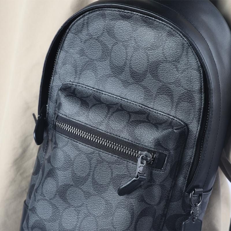 Coach West 20 Классический Логотип Многофункциональная Карманная Сумка-Кроссбоди из Покрытого Холста и Кожи Мужская Сумка-Кроссбоди Черная 2853-QBAF4