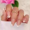 24pcs Nail Tips Press on Nails Fake Nials DIY Four-leaf Clover Long Almond False Nails French