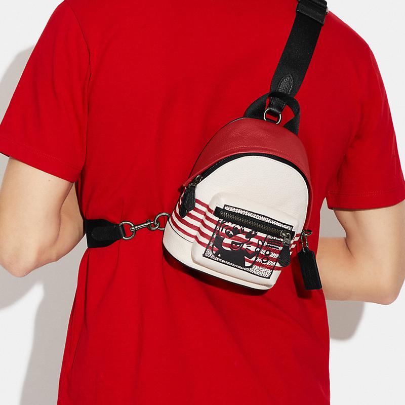 Coach X Disney X Keith Haring Collaboration West 15 Mickey Mouse Zipper Closure Pebble Leather Backpack Crossbody Mini Unisex Backpack C6910-QBTJG