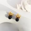 Autumn And Winter New French Black Agate Commuter Earrings Fashionable Wavy Metal Stud Earrings Women'S Fashion Silver Needle 702