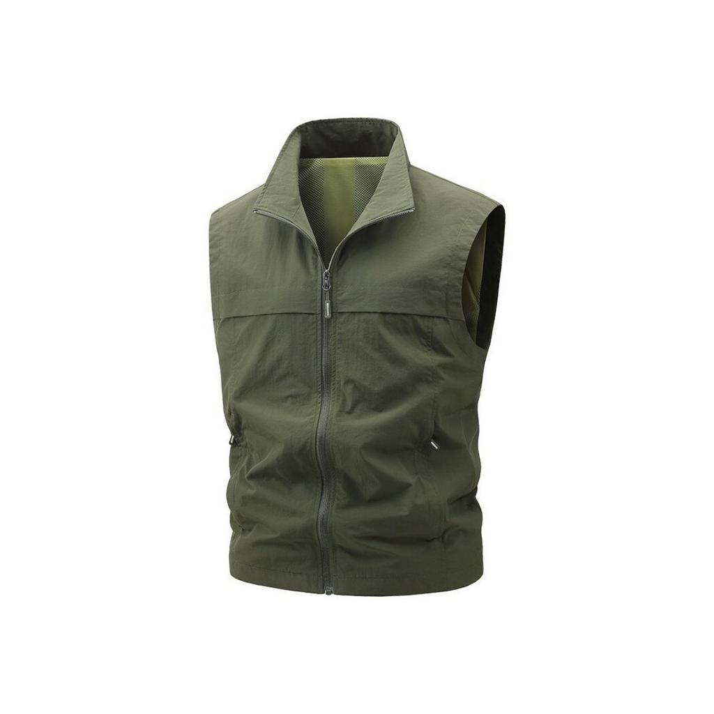Spring Autumn Men Stand Collar Casual Vest Thin Breathable Quick Dry Sleeveless Multi Pocket Outdoor Photography Waistcoat