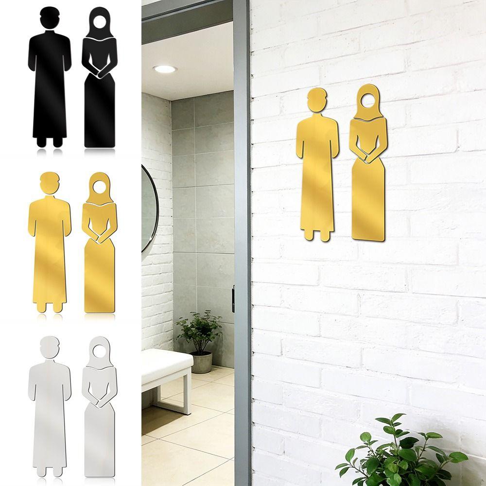 3D Arab Toilet Sign Sticker Acrylic Men Women WC Signage Board Mirror Surface DIY Accessories WC Sign Plate Shopping Mall