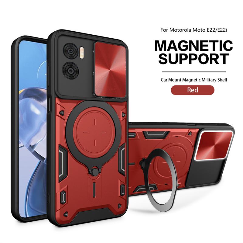 Для Motorola Moto E22i чехол с магнитной броней и металлическим кольцом-держателем, чехлы для телефонов MotoE22 E 22i E22 i Slide, защитная задняя крышка для камеры