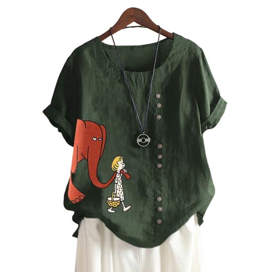 Женская футболка с принтом слона и мультяшной девушкой с короткими рукавами, дышащая, с круглым вырезом