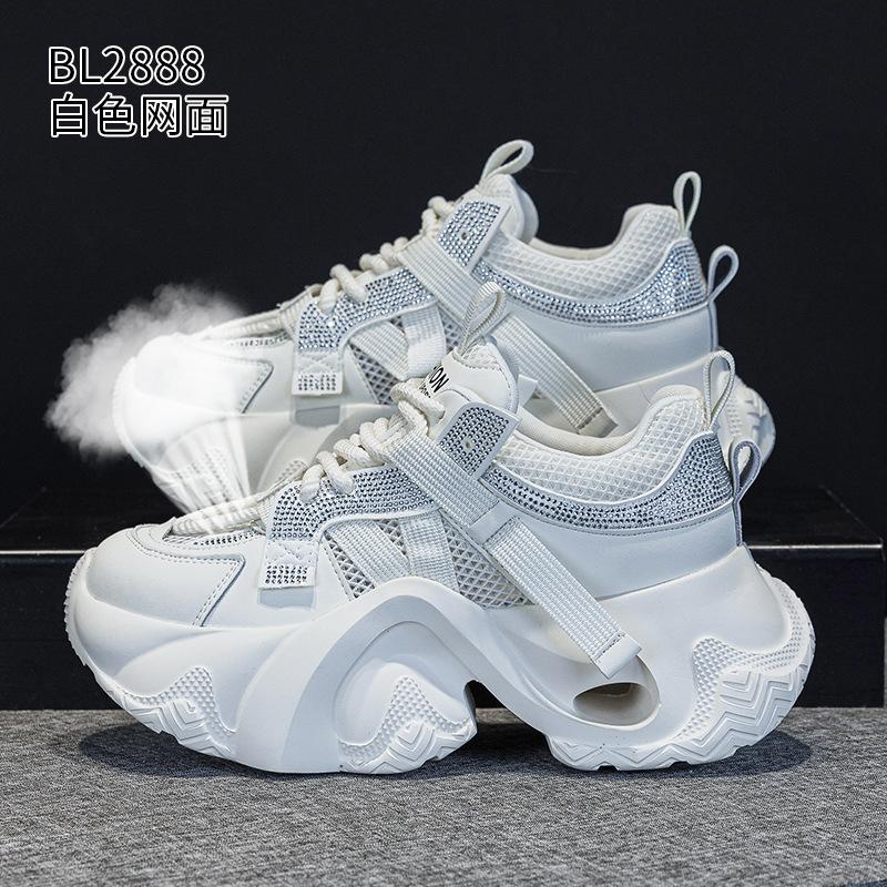 Летние новые кожаные дышащие кроссовки на толстой подошве, в стиле "dad shoes", с сетчатыми вставками, повседневные