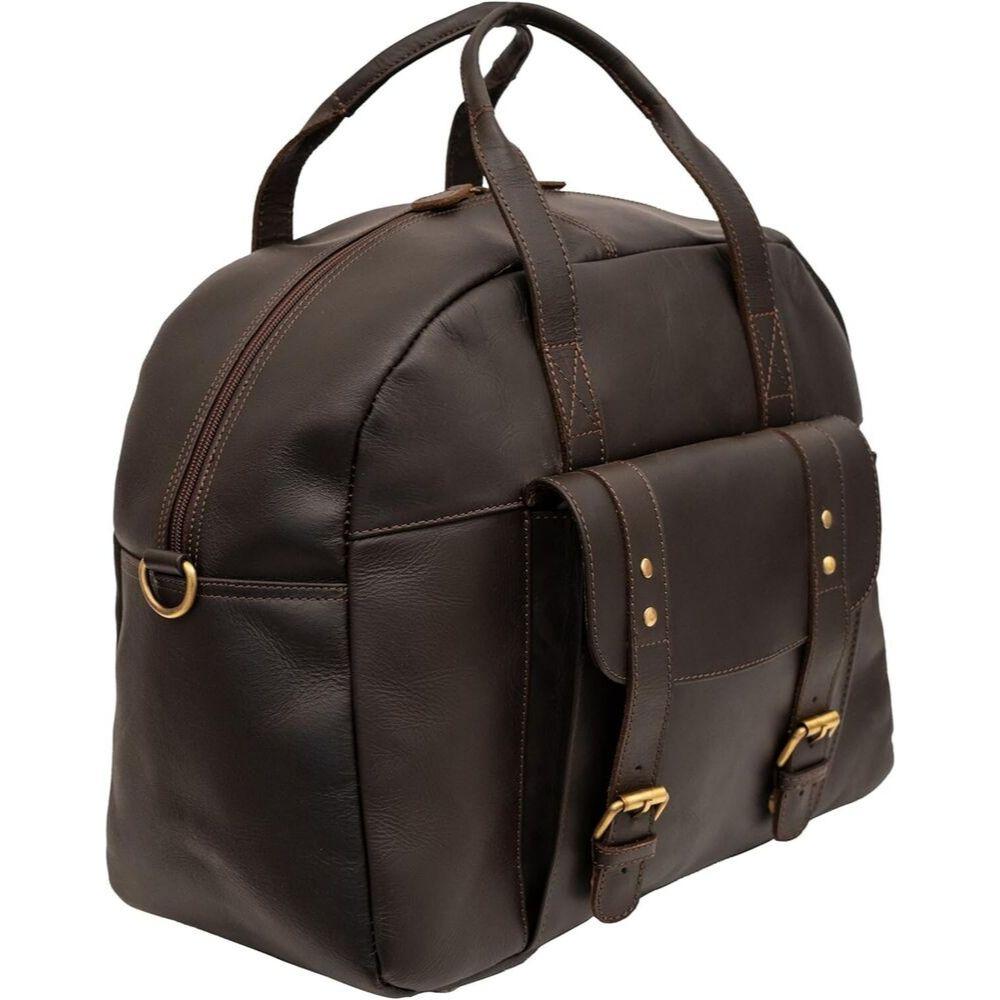 Коричневая кожаная дорожная сумка премиум-класса — стильный дорожный чемодан для выходных (16 дюймов)