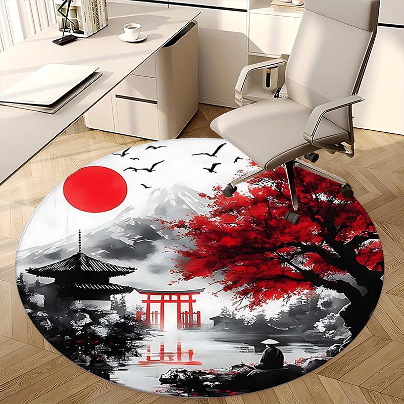 Japanese Landscape,Traditional Pagoda Scene Chair mat Round Rug Office carpet, Non slip, Suitable for Living Rooms, Bedrooms decor.1205216a