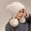 Зимняя теплая шапка с тремя помпонами, милая универсальная вязаная шапка однотонная, с легким ароматом, теплая шапка-пуловер для женщин