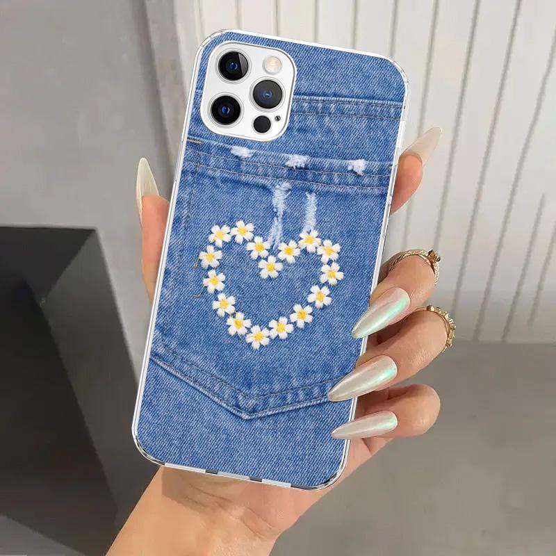 Джинсовый Ковбойский Деним Печатный Чехол для Телефона для Iphone 17 Air 16 15 Plus 14 13 Mini 12 11 Pro Max 16E 7 8 SE 2020 Мягкий Funda Принт Она