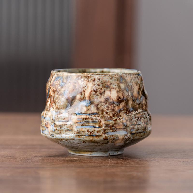 Ретро керамическая кружка с глазурью «хамелеон»: Плиссированная кофейная чашка из грубой керамики