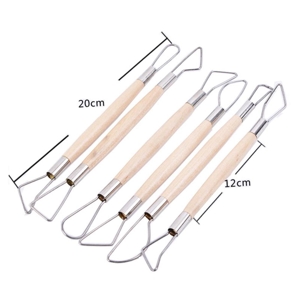 6pcs/set Children Soft Clay Wood Handle Stainless Steel Carving Tool