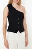 Women's Fashion Limited Edition Ecru Fitted One Shoulder Rose Detailed Woven Vest