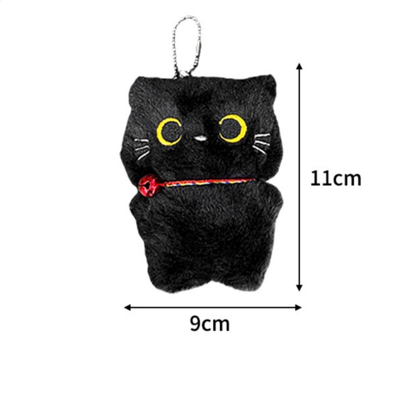 Soft Fluffy Black Cat Plush Keychain Adorable Cartoon Animal Pendant Skin-friendly Soft Filling Accessory for Key Holder BFF Gift