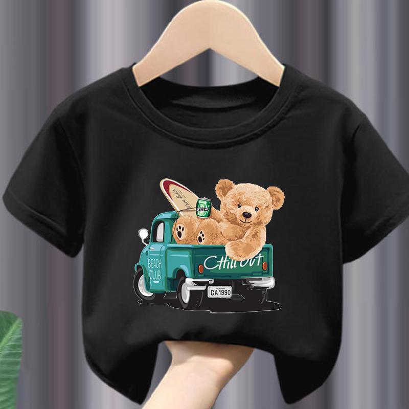 Hot Sale Teddy Bear Print Childrens Clothing Tshirt Clothing Summer Casual Funny Boys Baby Girls Tshirt Clothes Kids