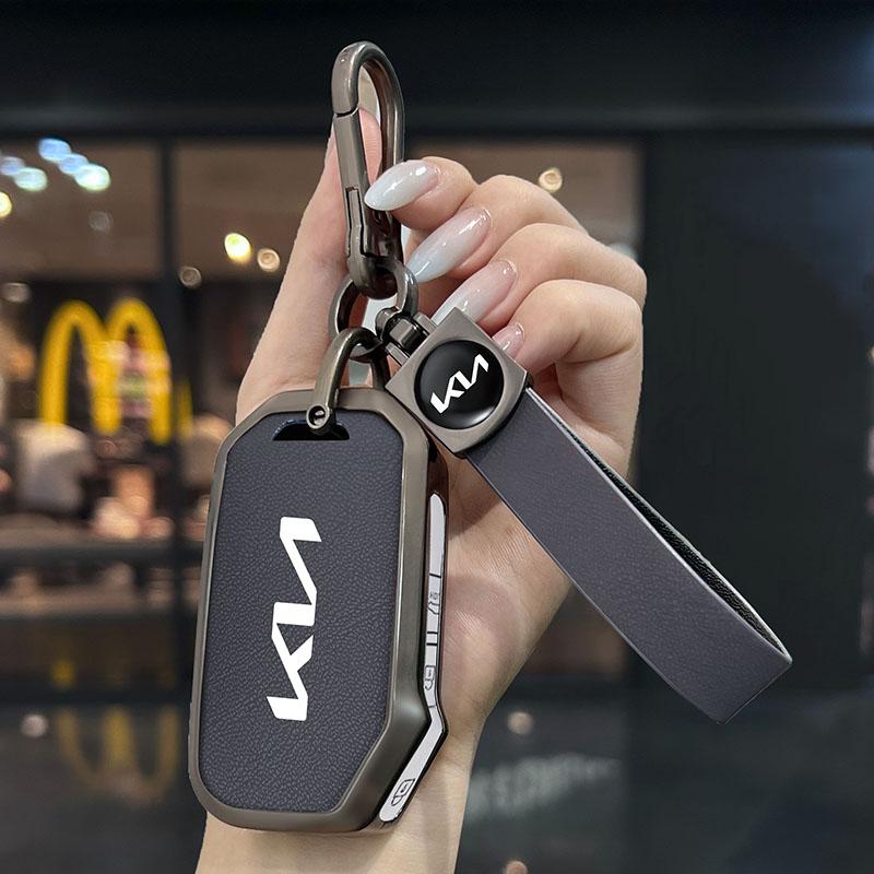 BTQNM1 Leather Style Car Logo Remote Key Case Protection Cover Shell For Kia Sportage Ceed Xceed Sports K5 Seltos 2019 2020 2022 2023