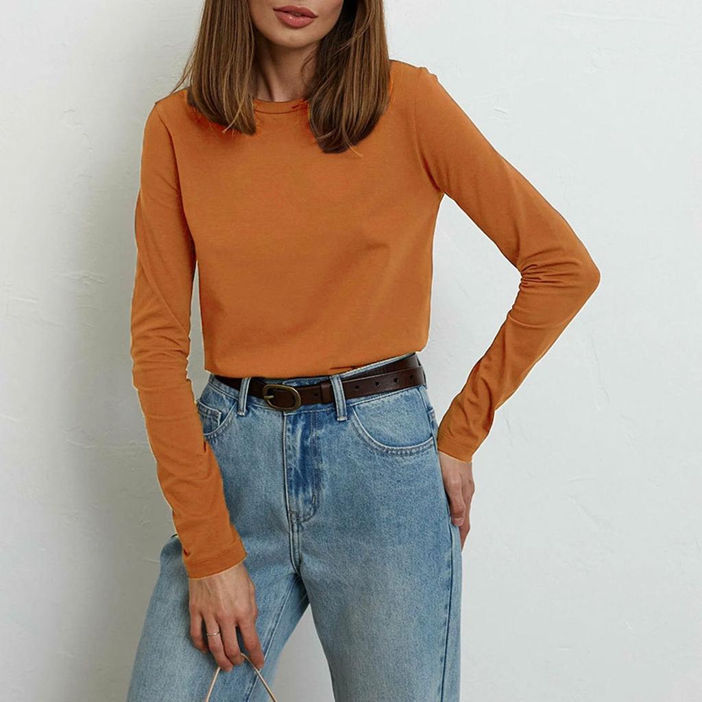 Женские футболки с длинными рукавами, весенняя новинка, женская мода, для отдыха, универсальный свитер для поездок на работу, футболка с круглым вырезом