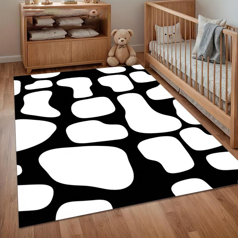 Modern Abstract Area Rug Black White Cow Print Pattern Non Slip Floor Mat For Living Room Bedroom Contemporary Home Decor Carpet