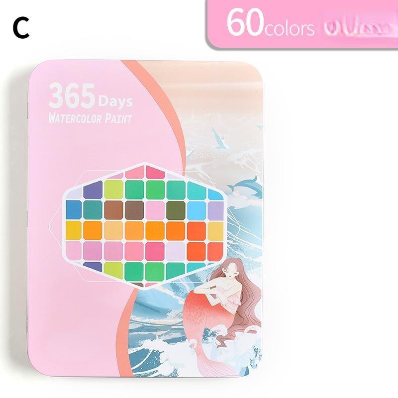 Набор однотонных акварельных красок, 24/36/48/60 цветов, портативная металлическая коробка, акварельный пигмент для начинающих, принадлежности для акварельной бумаги