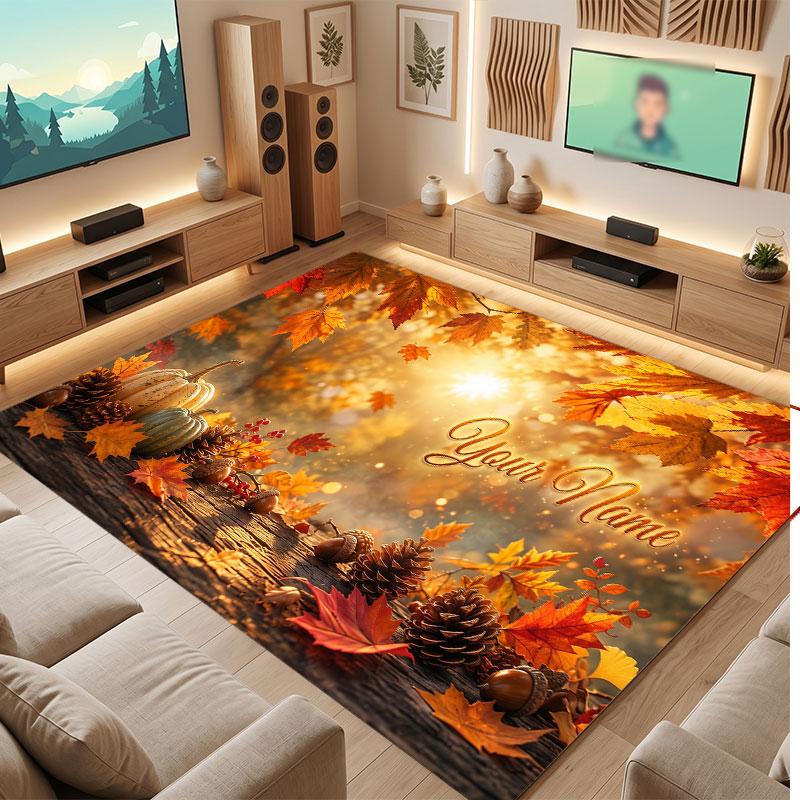 Mountain Landscape Theme Crystal Velvet Floor Rug Personalized Custom Name Text Warm Carpet Home Decoration