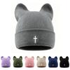 Thickened Cat Ear Beanies Cap Windproof Winter Bomber Hat Cute Knitted Woolen Hat  for Women