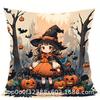 Home Decor Cute Witch And Pumpkins Halloween Pillow Cover Pattern Cushion Cover Suitable For Sofa Bedroom Car Pillow Cover
