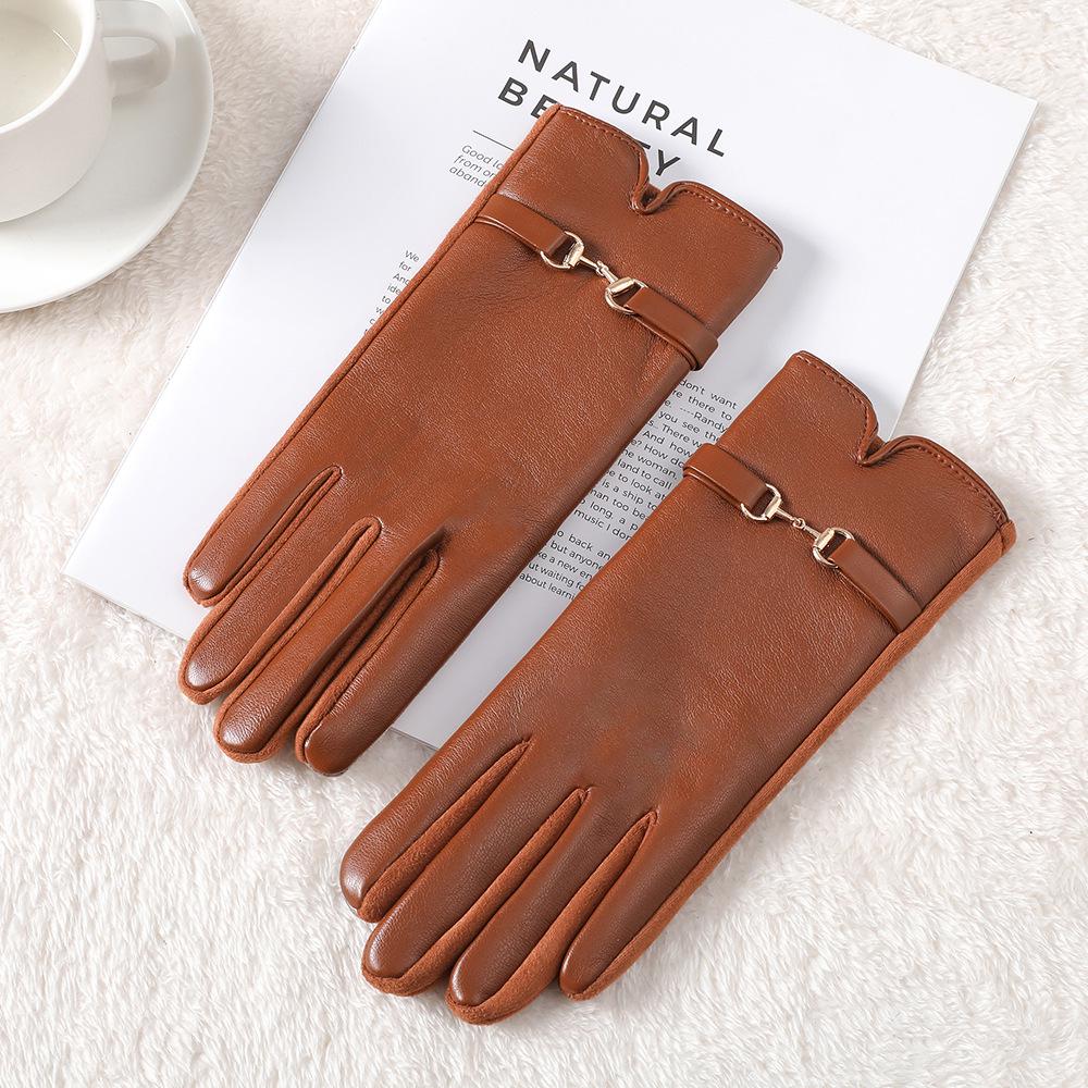 Женские Милые Ветрозащитные Перчатки из Искусственной Кожи: Зимняя езда на велосипеде, вождение и сенсорный экран, с толстой бархатной подкладкой