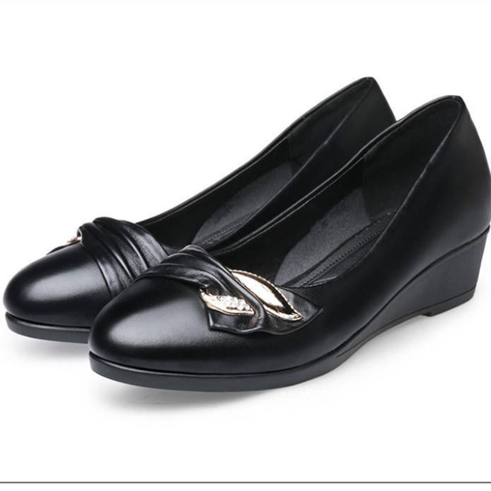 Women Fashion Sweet Black Comfort Spring Slip On Office Wedge Heel Shoes Lady Casual Hotel Work Beige Heel Shoes Ab622