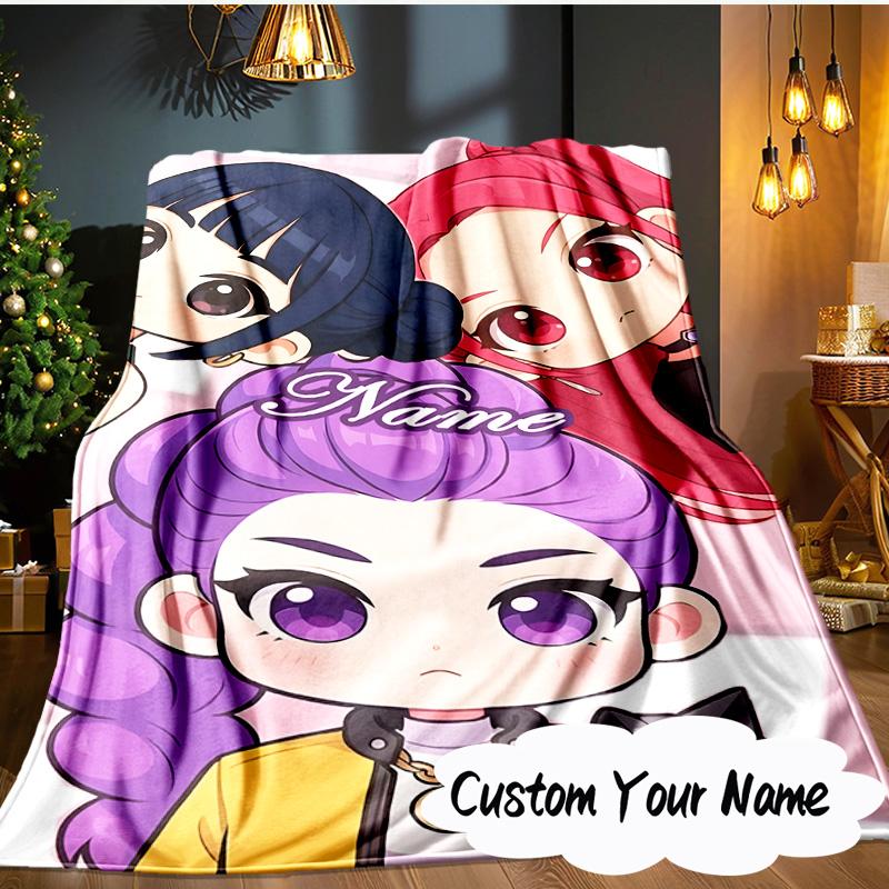 Custom Name KPop Cartoon Blanket Ideal Bedding Blanket Perfect for Travel, Camping, Living Rooms, Offices, Sofas, Fan Christmas gift