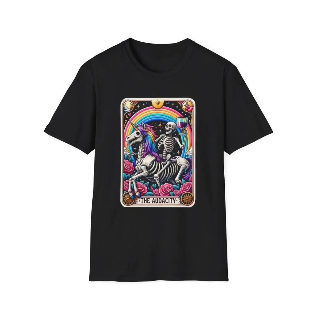 Skeleton Riding Unicorn T Shirt Rainbow Tarot The Audacity vintage Washed streetwear designer c