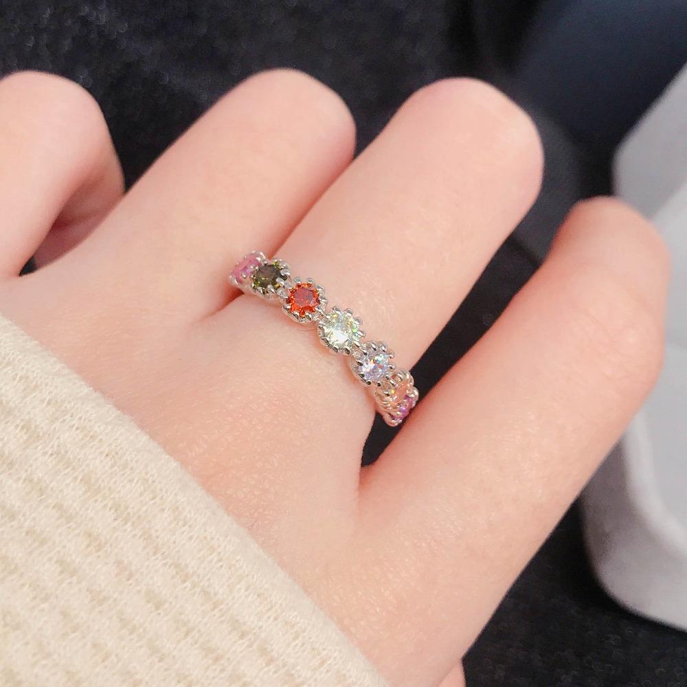 Women Fashion Open Ring Simulated Tourmaline Inlaid Multicolor Zircon High Carbon Diamond Stackable Finger Ring