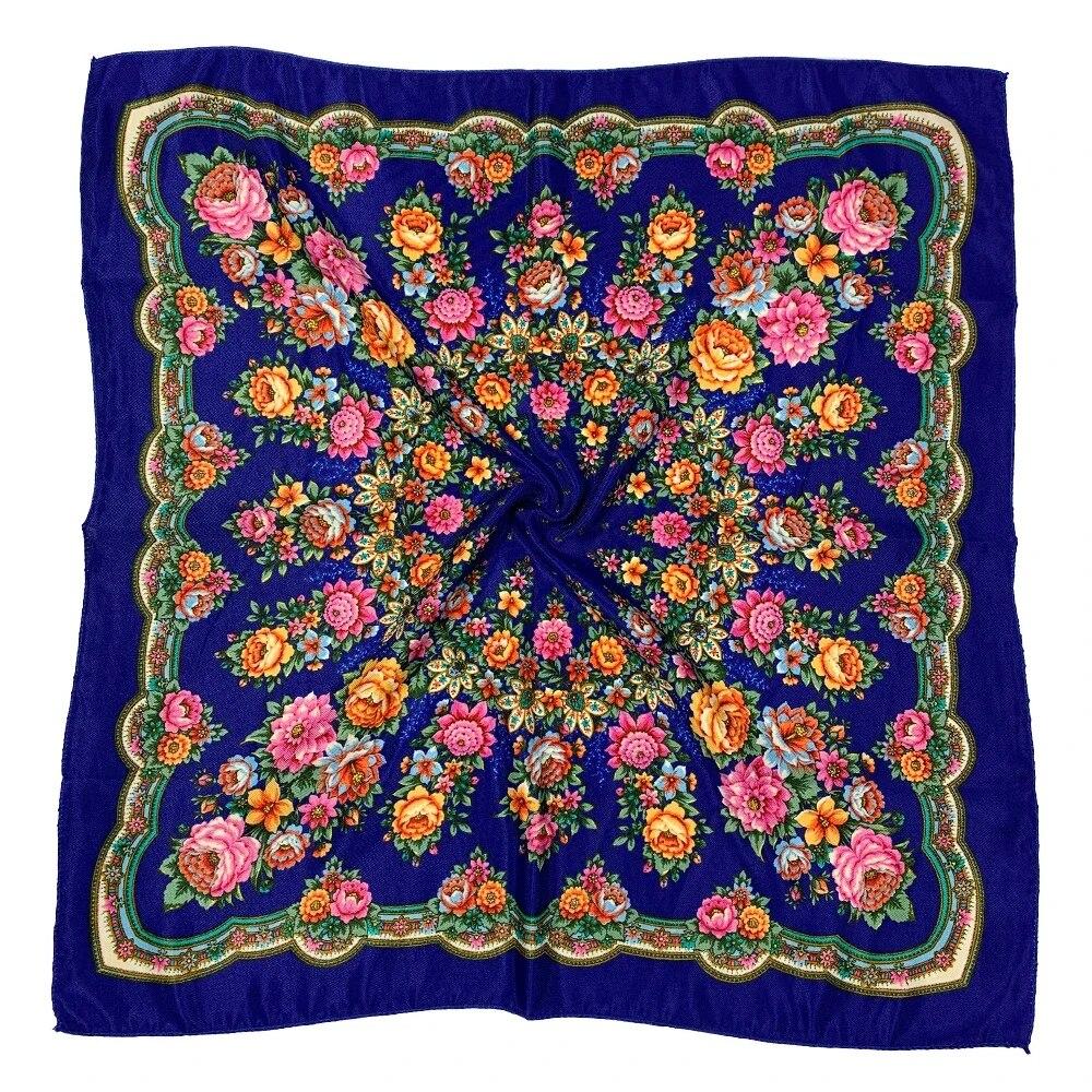 70*70cm Russian Square Scarf Women Floral Print Bandana Headband Scarves