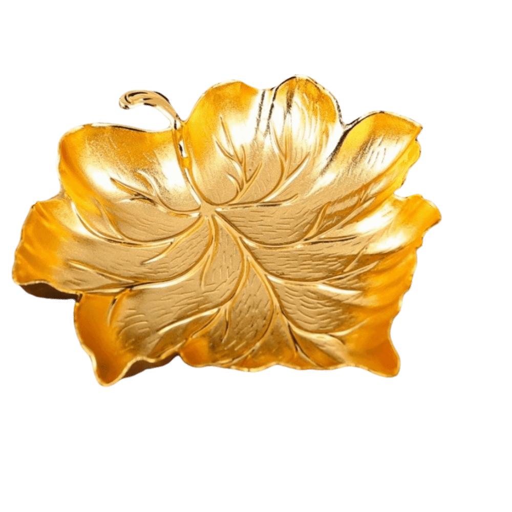 Zinc Alloy Metal Storage Plate Golden Jewelry Organizer Tray Stylish Leaf Shaped Tray for Earrings