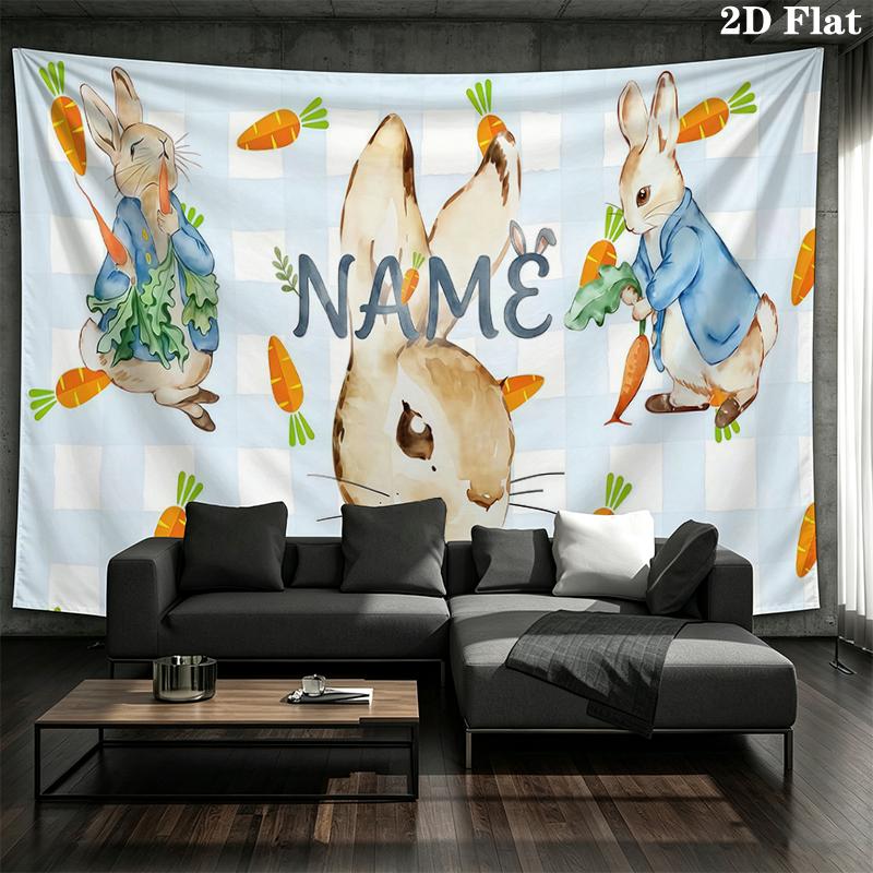 Custom Name,Peter Rabbit Wall tapestry, aesthetic printed fabric blanket, suitable for bedroom, living room, and home decor.