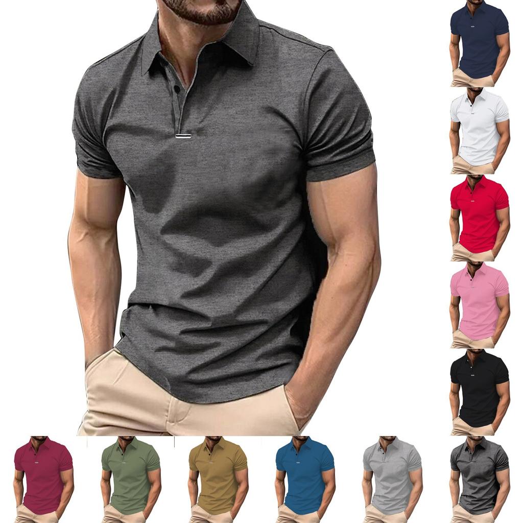 Men's Solid Color Button Lapel Short Sleeve Top Men's Casual Fashion Shirt