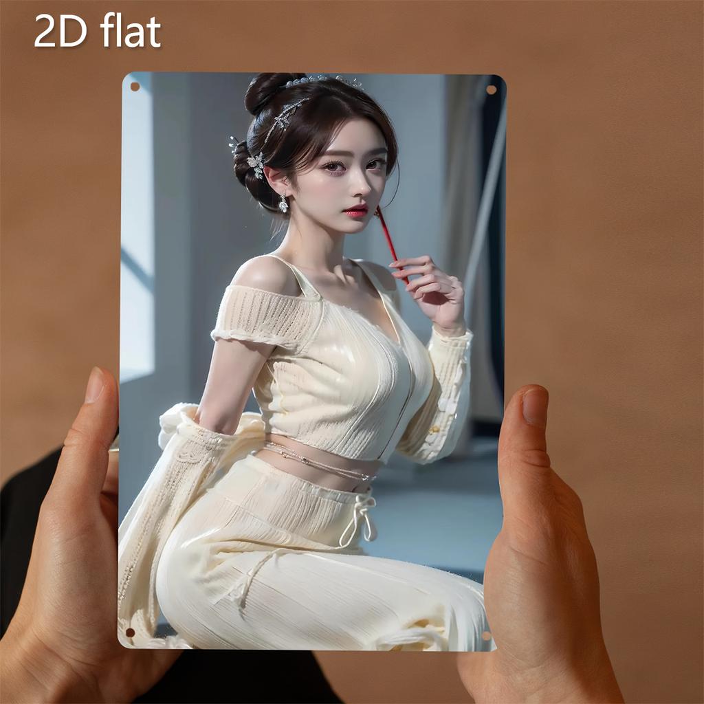 Mfoever Tin Sign HD Metal Tin Sign Elegant Chinese Style Beauty in Cream Outfit Traditional Hairstyle Wall Art Poster for Home Decor