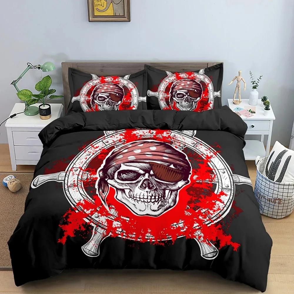 Skull Duvet Cover King, Halloween Comforter Cover,Gothic Fog Smoke Skull Skeleton Bedding Set,Grey Quilt Cover Room Decor