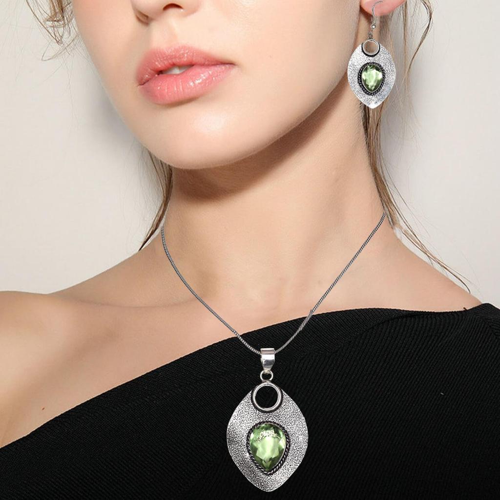 Green Amethyst Gemstone Mother's Day Jewelry Pendant Earring Set