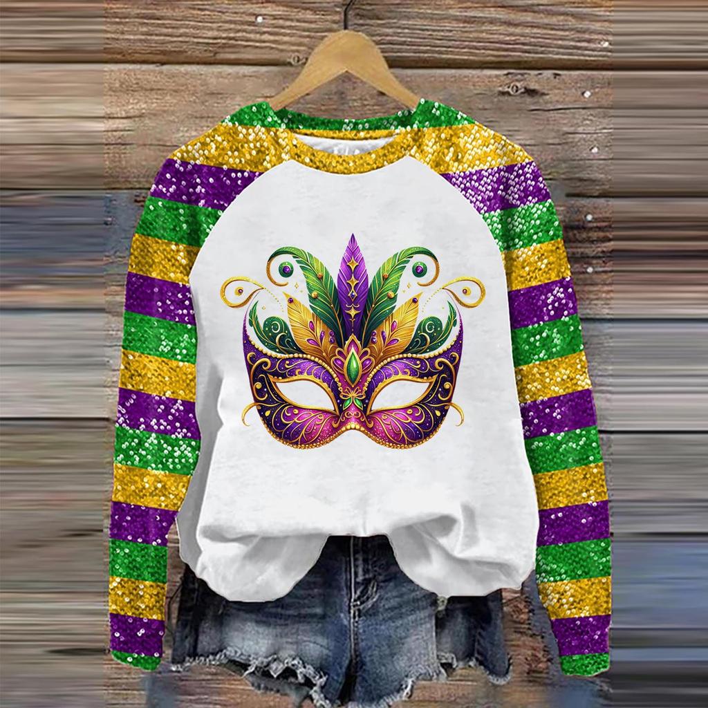 Женская мода повседневная реглан с длинным рукавом и принтом карнавала