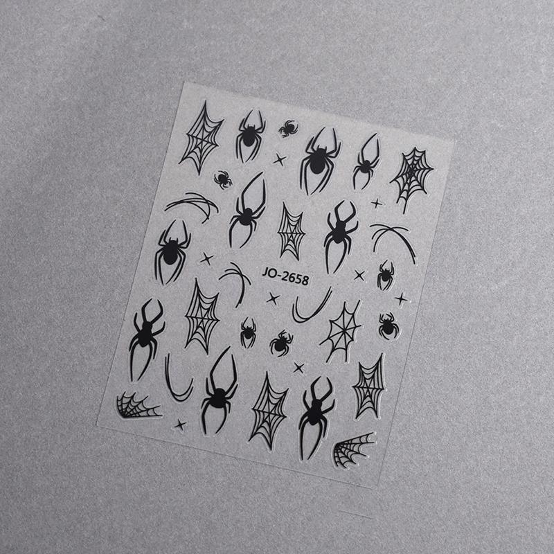 Black Red Spider Halloween Nail Art Stickers Heart Spider Webs Designs Self-Adhesive Slider For Manicure Decoration Sticker