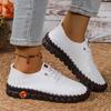 New Women's Handmade Flat Sneakers Comfortable Slip On Lace Up Round Toe Shoes Hand Sewing Thread Mom Shoes Zapatillas De Mujer