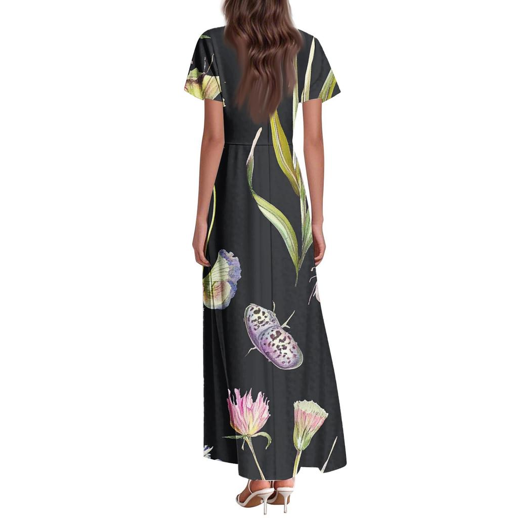 Женское летнее повседневное модное ретро-платье с цветочным принтом и коротким рукавом