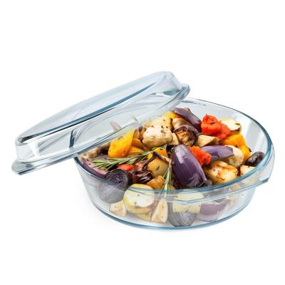 Жаропрочная посуда с крышкой для запекания круглая стеклянная