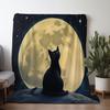 Vintage Moonlit Cat Throw Blanket - Soft Flannel All-Season Cozy Blanket with Mystical Black Cat & Full Moon Design, Mixed Color