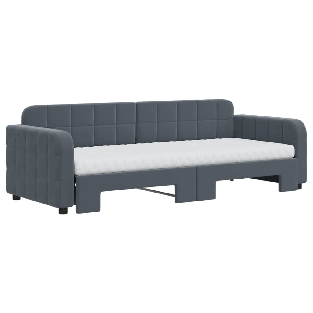 Vidaxl Sofa Rozsuwana Z Materacami, Ciemnoszara, 80X200 Cm, Aksamit