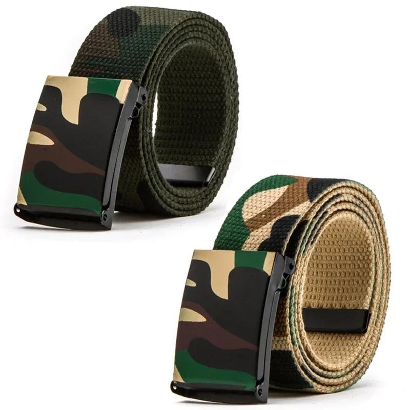 1 Pcs Cotton Canvas Buckle Belt Brand New Graffiti Camouflage Men Boys Unisex Solid Color Webbing