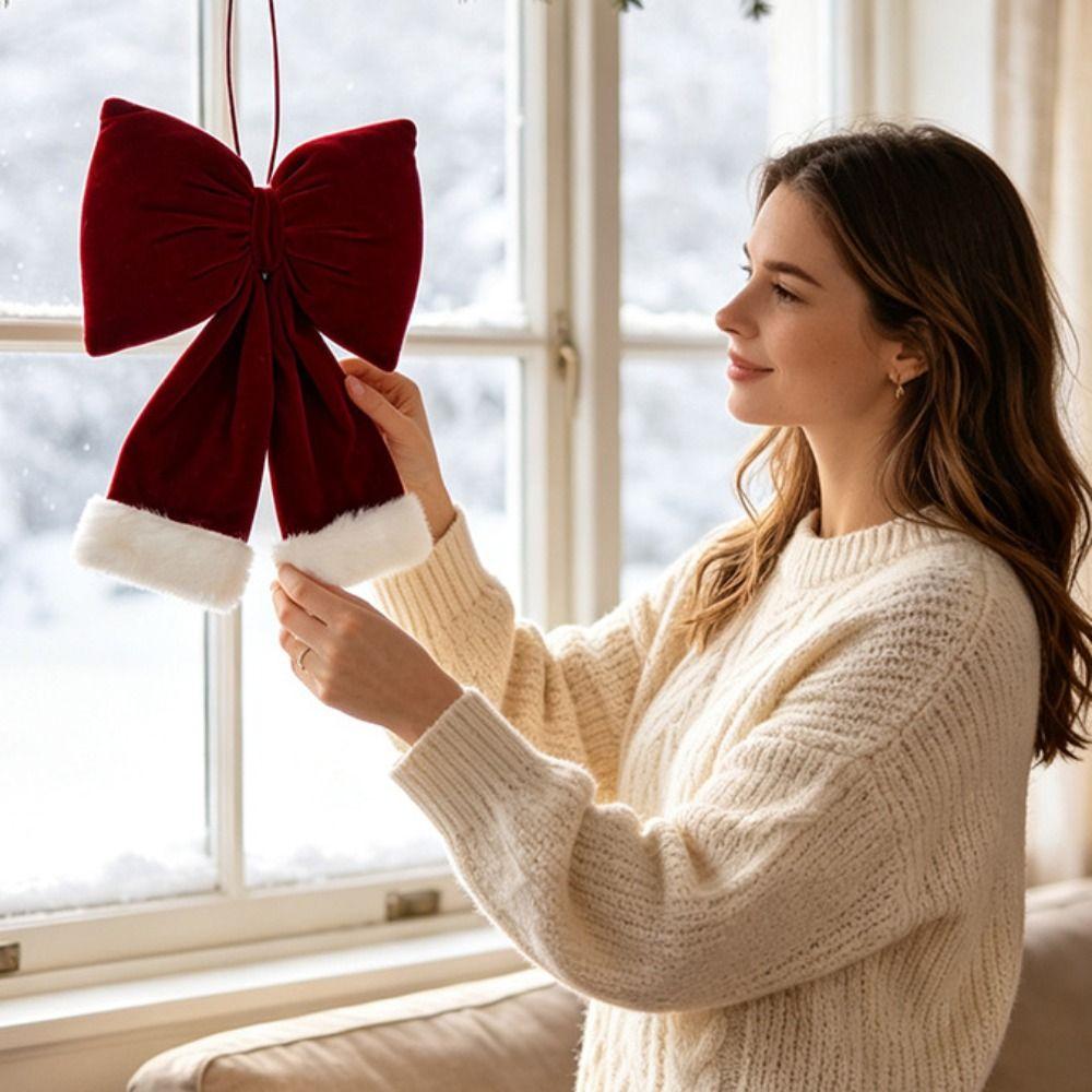 DIY Velvet Bowknot Decoration Red Bowknot Hanging Ornament New Year Celebration