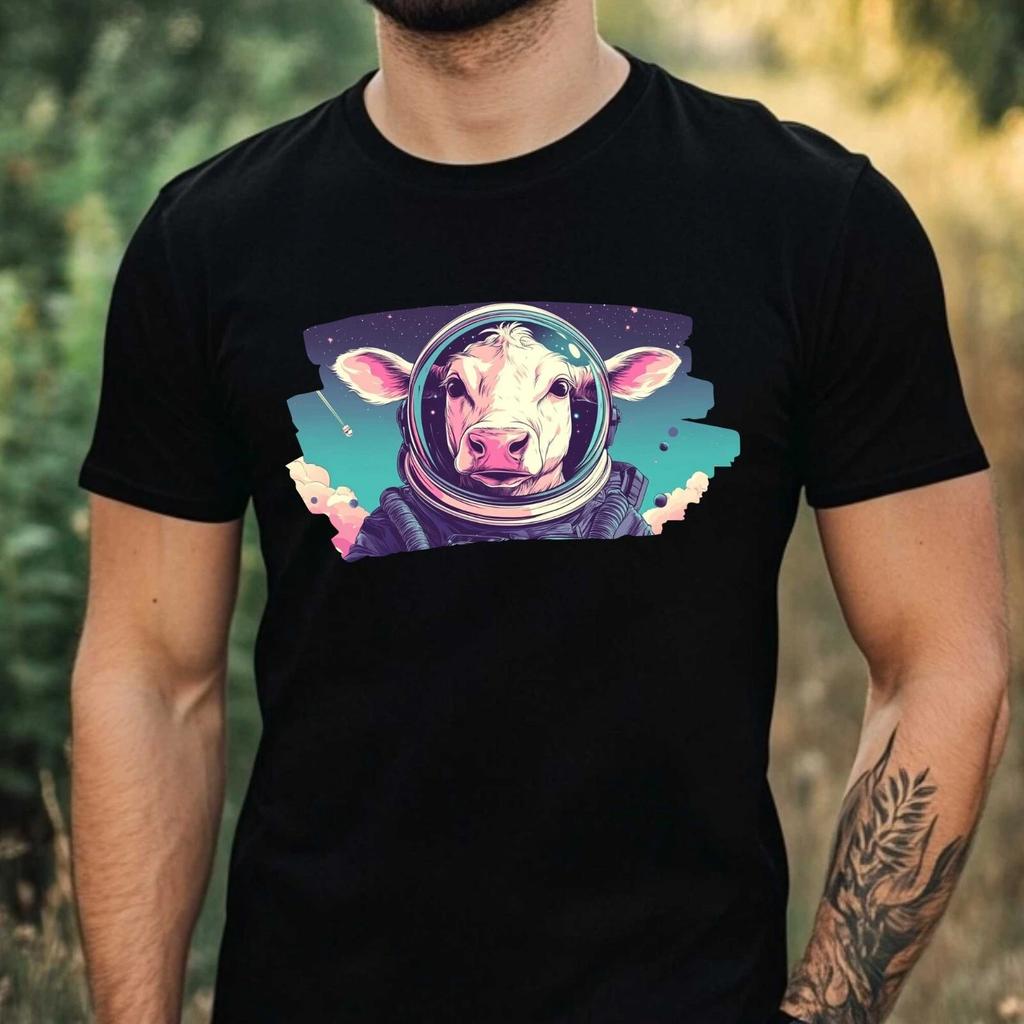 T-Shirt Herren Kuh als Astronaut Motiv Baumwolle Größe XS bis 5XL